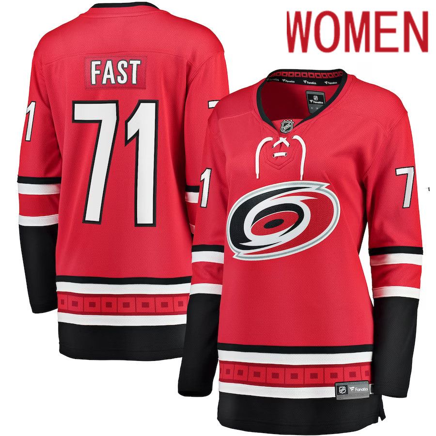 Women Carolina Hurricanes #71 Jesper Fast Fanatics Branded Red Home Breakaway NHL Jersey